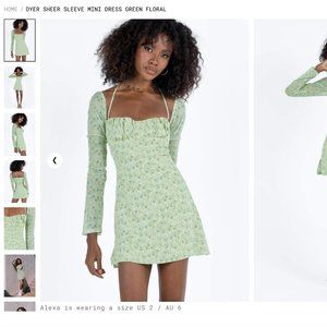 princess polly dyer sheer sleeve mini dress green floral size US 4 / small